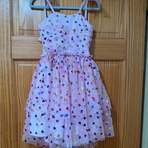 Girls Party Dress with Rainbow Hearts